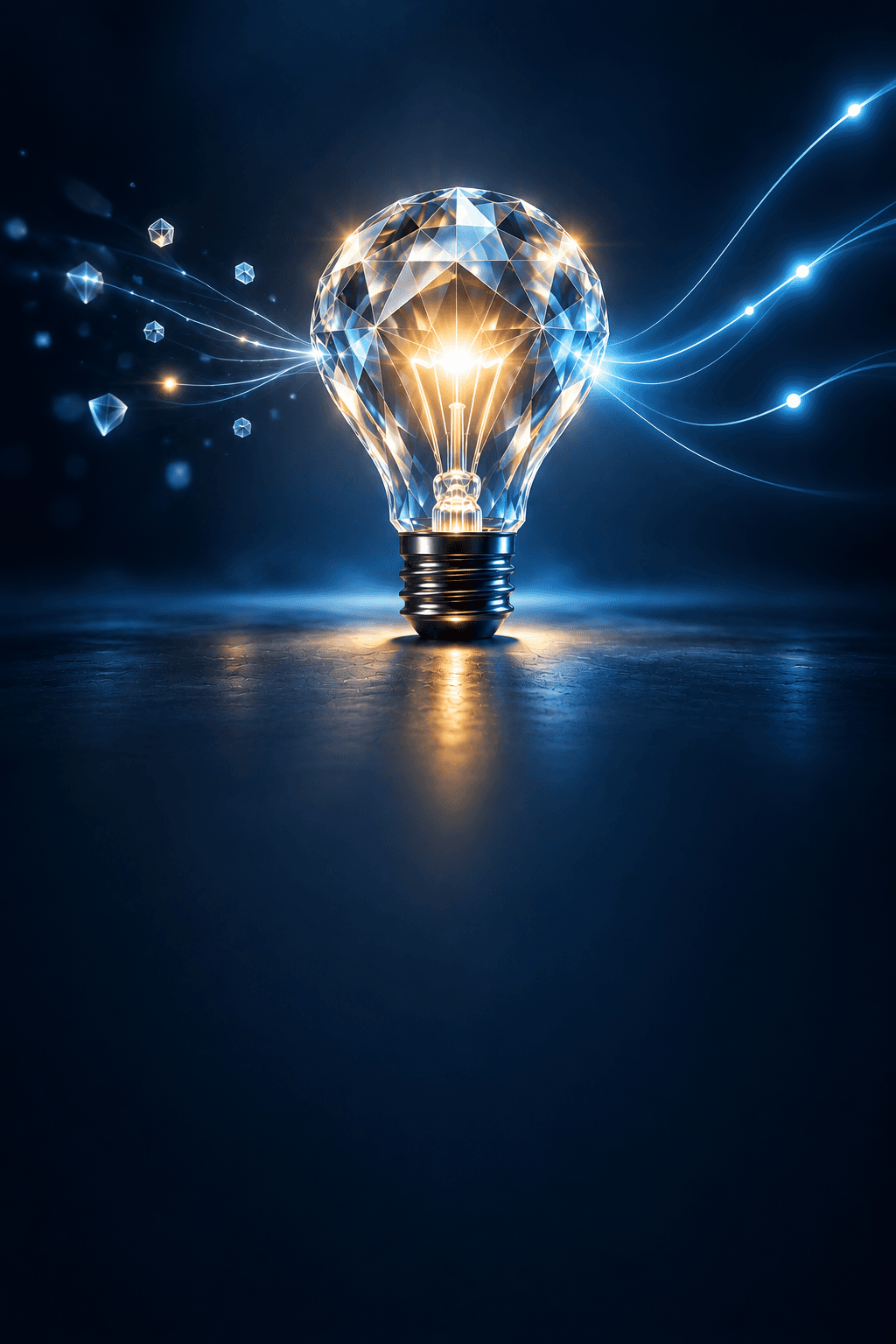 Diamond light bulb transforming business signals into intelligent direction.