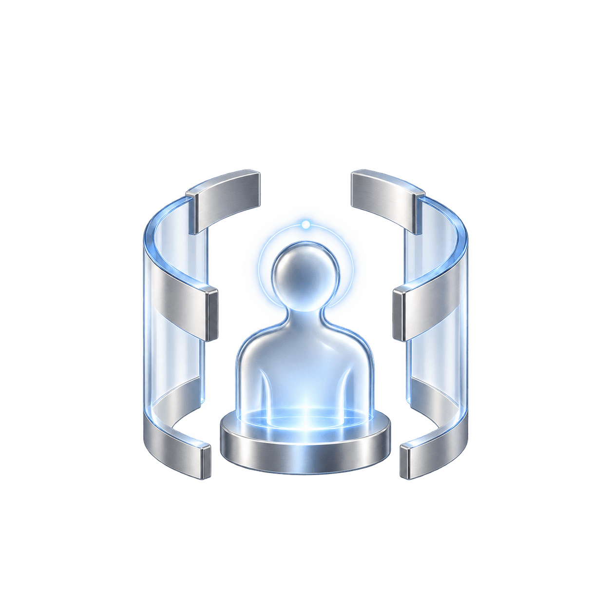 A human figure held at the centre of a transparent governance framework.