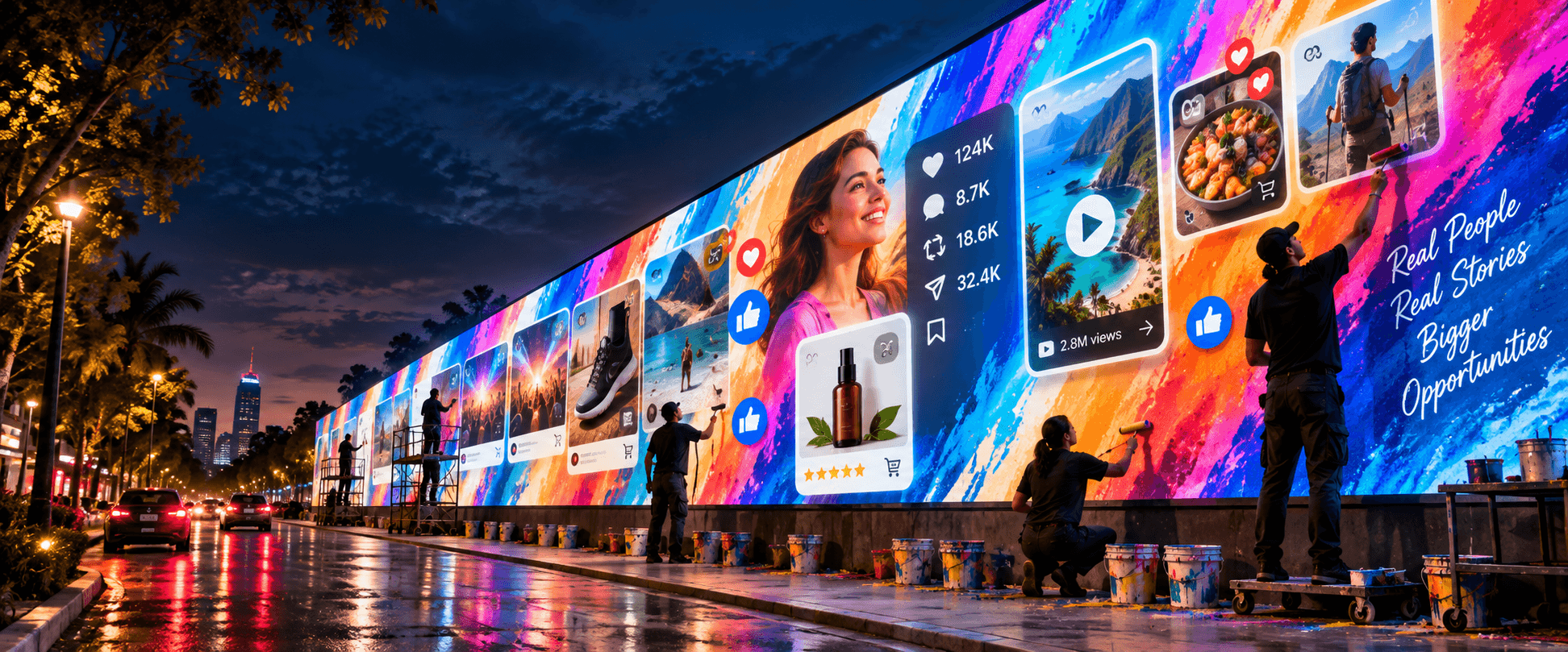 Painters shaping a panoramic digital marketing environment across connected media and customer touchpoints.