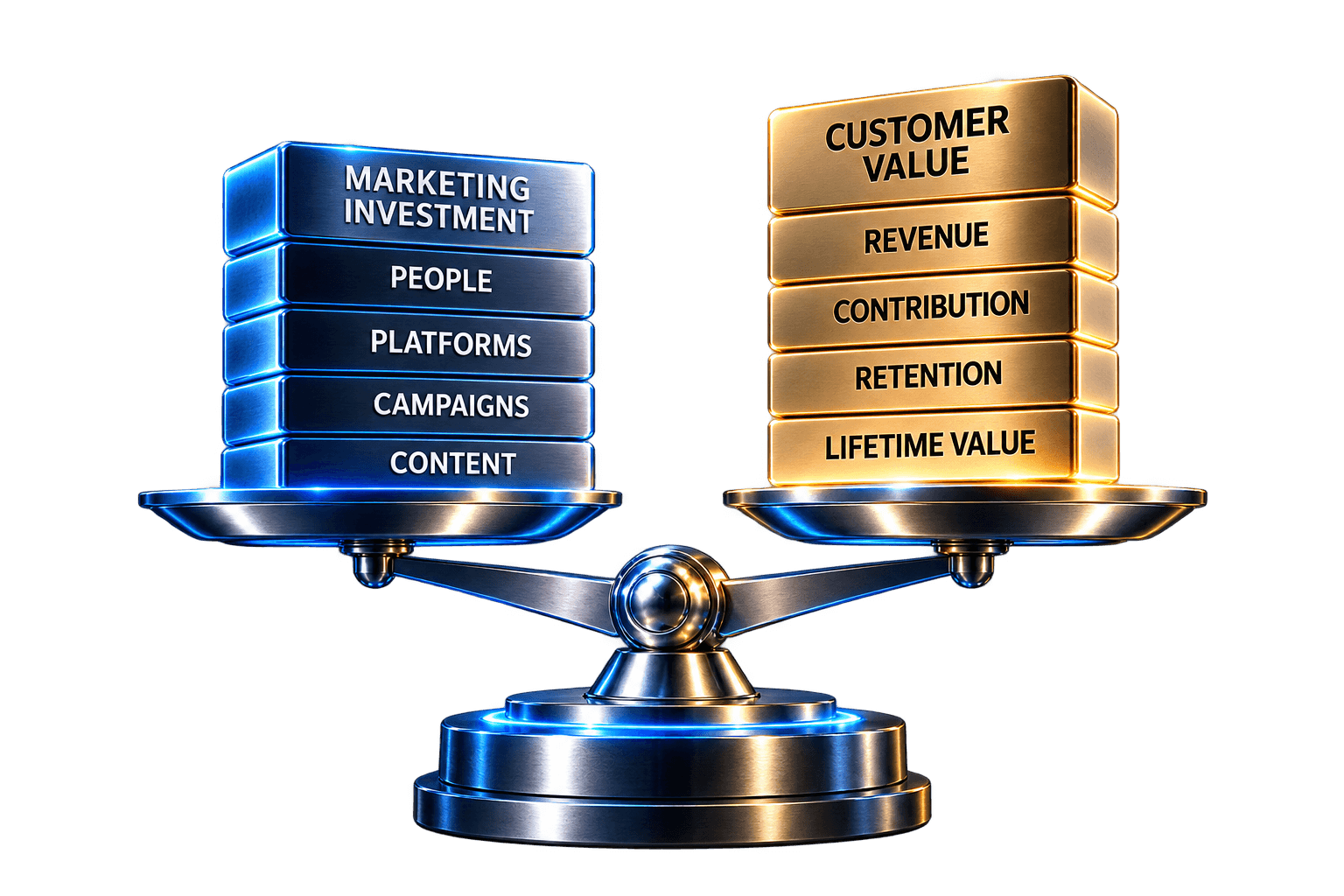 Crystal balance illustrating the economics of profitable customer growth.