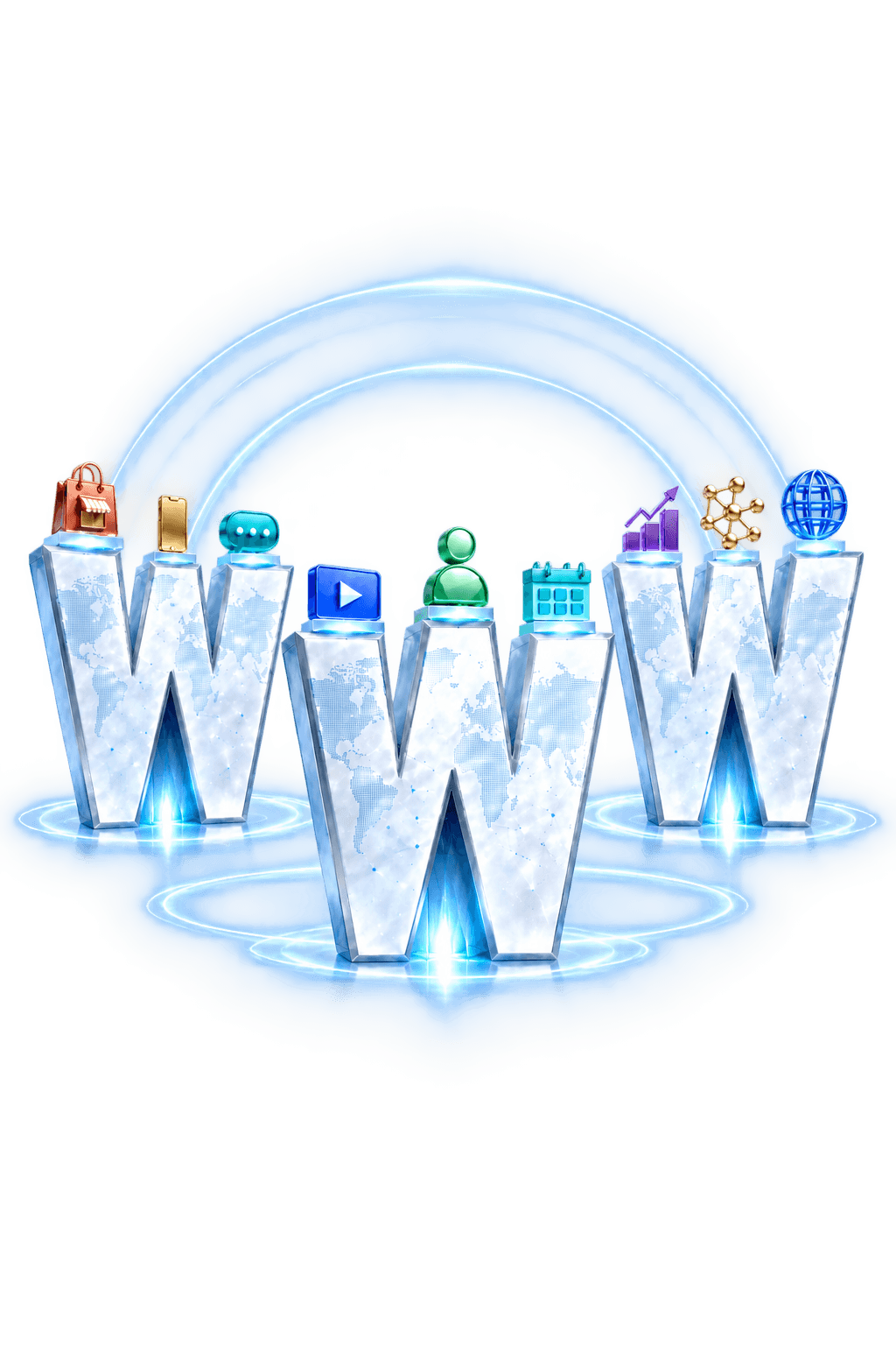 Three crystalline W structures representing a connected website experience