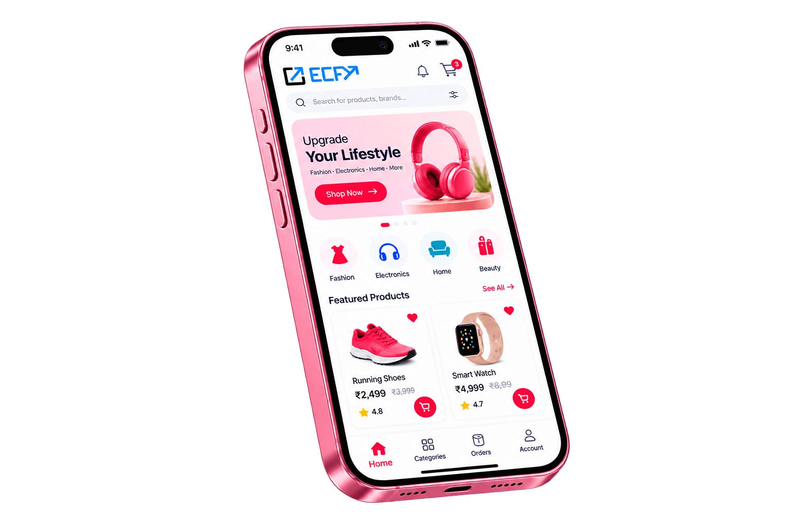 Premium smartphone displaying the ECFY mobile application